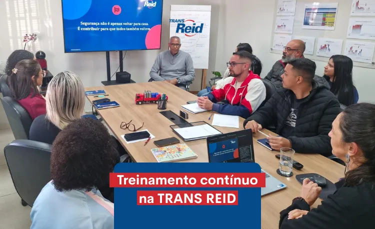Treinamento em transportadora da TRANS REID sobre incidentes e acidentes, com foco em segurança, prevenção e qualidade nas entregas.